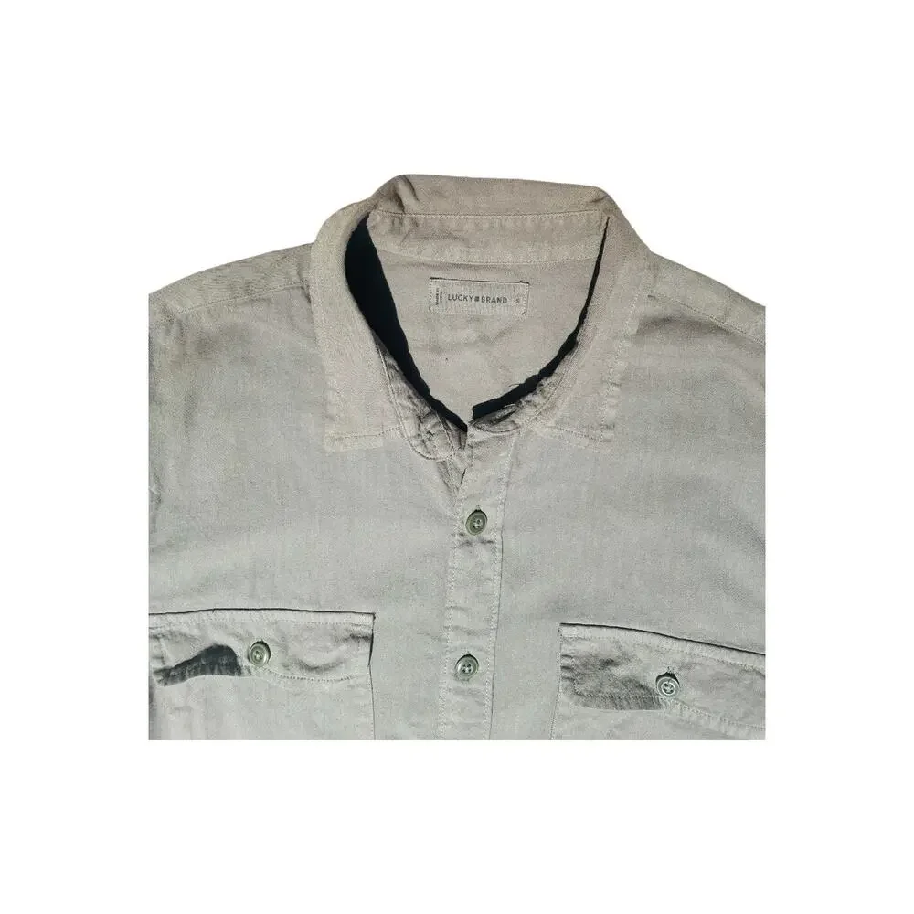 Lucky Brand Men's Military Long Sleeve Button Down Shirt Olive Green Sz Small